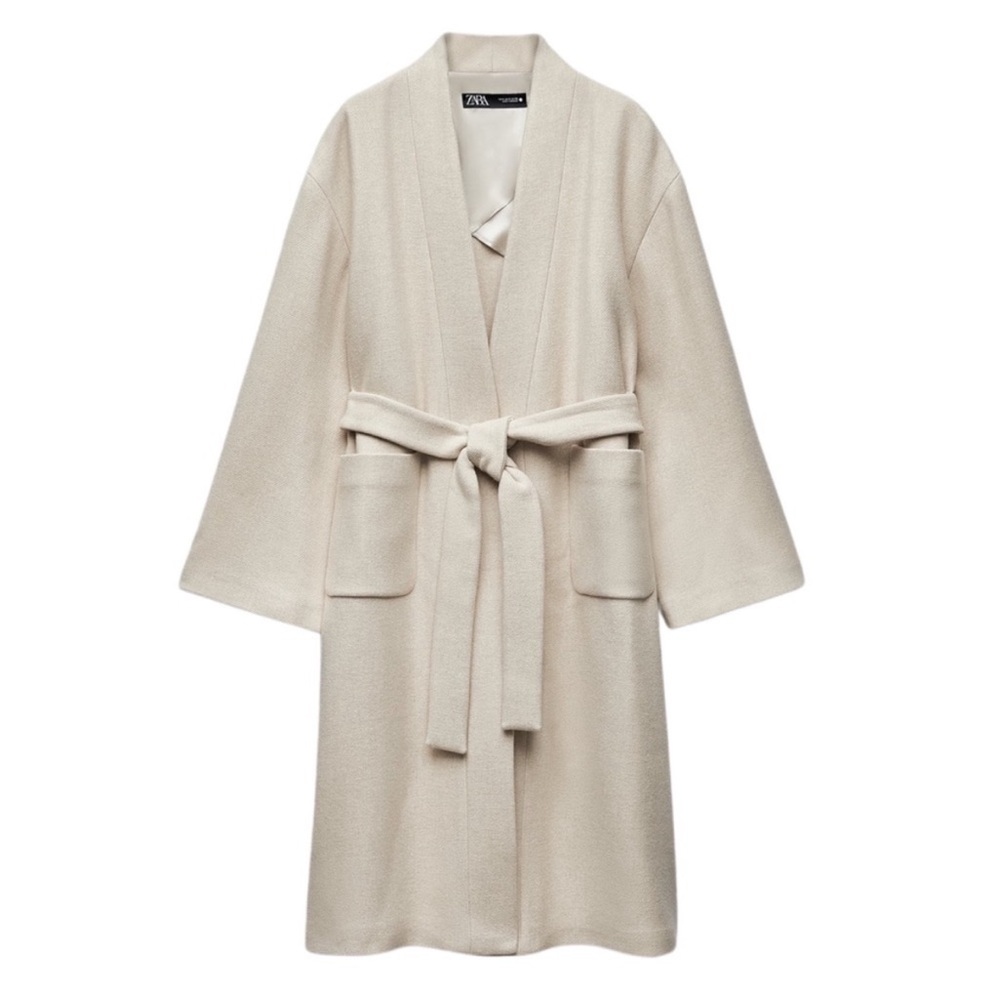 NEW Zara Manteco Belted Coat ZW Collection Size Large